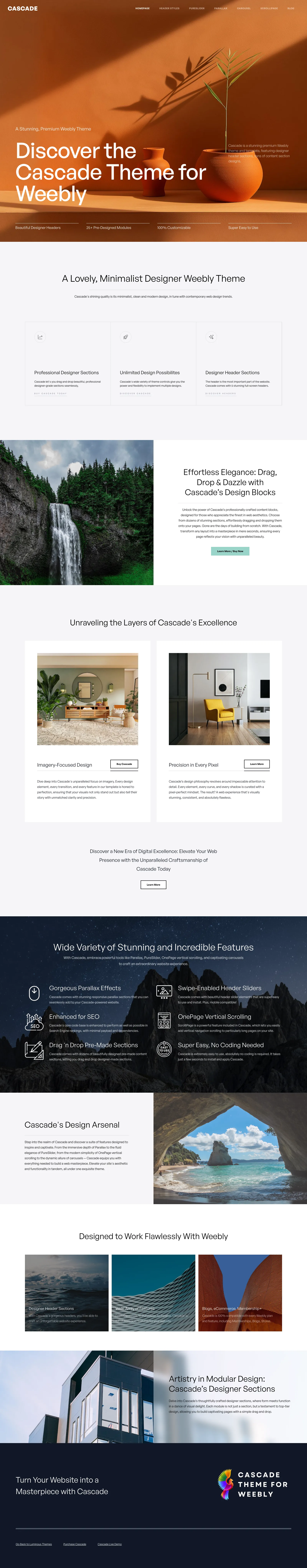 Full-page preview of the Cascade premium Weebly theme