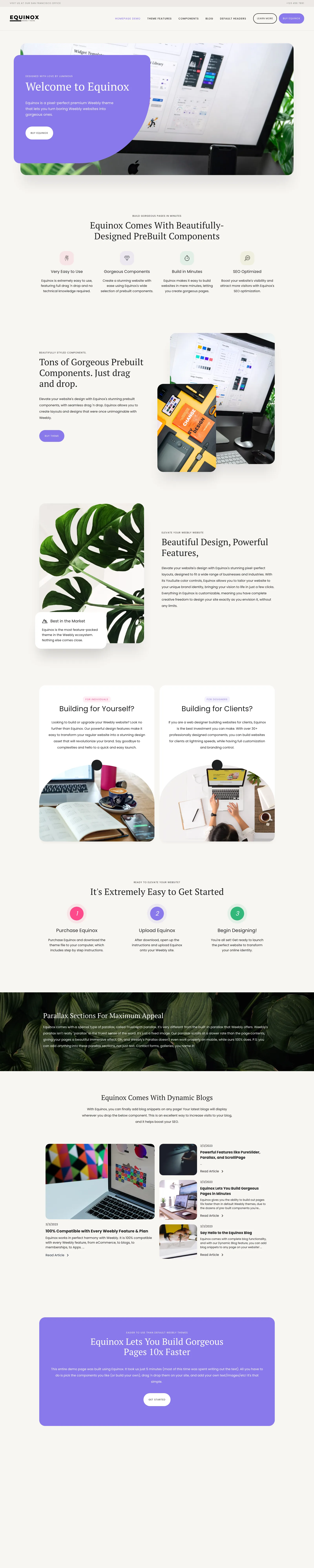 Full-page preview of the Equinox premium Weebly theme