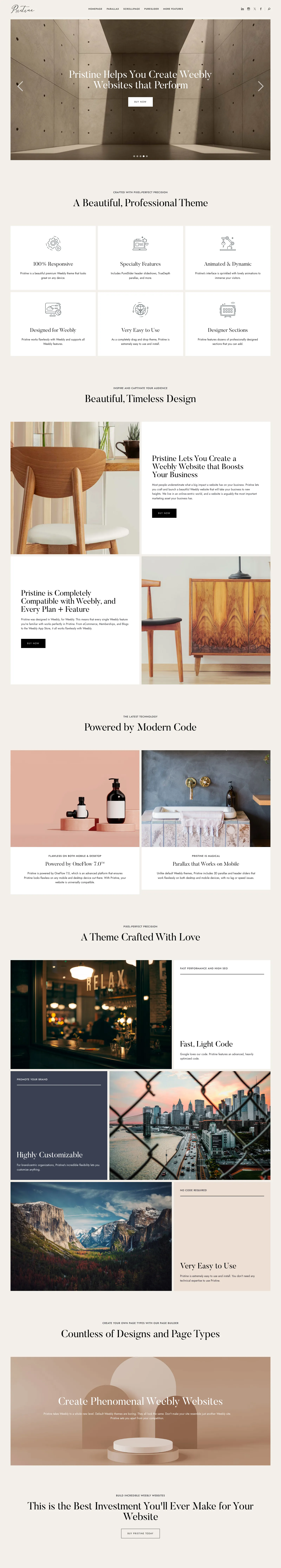 Full-page preview of the Pristine premium Weebly theme